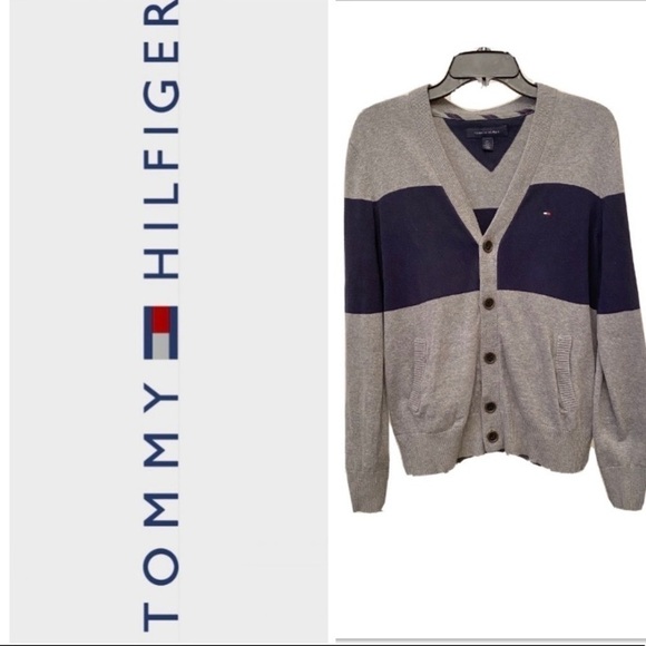 TOMMY HILFIGER Button Down  Cardigan Logo Sweater - Picture 1 of 6